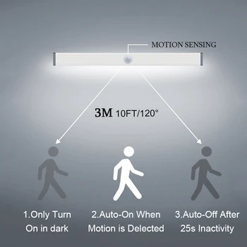 2020 LED Judesio Jutiklis Nakties Šviesos USB Įkrovimo 15cm/21cm/30cm/50cm Naktį lempa Virtuvės Spinta Spinta Sienos Lempos