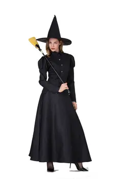 2020 M. Moteris Deluxe Wicked Witch Kostiumas Juodos Spalvos Visas Ilgis Dress Helovinas Klasikinis Raganos Kostiumai Cosplay