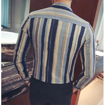 2020 m. naujas stiliaus vyrų pavasarį slim fit juostele Atsitiktinis ilgomis rankovėmis marškinėliai/Vyrams Aukštos kokybės atvartas Verslo marškinėliai, Plius dydis S-5XL