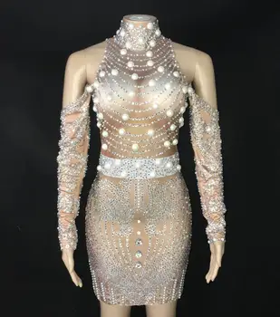 2020 m. Naujo Dizaino Perlai, Cirkonio Suknelė Moterų Gimtadienį Švenčia Šokių Aprangą Vakarą Baro Scenoje Dainininkė Ruožas Suknelė