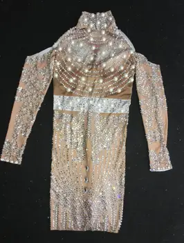 2020 m. Naujo Dizaino Perlai, Cirkonio Suknelė Moterų Gimtadienį Švenčia Šokių Aprangą Vakarą Baro Scenoje Dainininkė Ruožas Suknelė