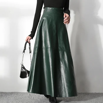 2020 m. pavasario rudens mados pu odos sijonas moterims aukšto juosmens vintage-line ilgas sijonas