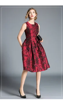 2020 m. Pavasarį Rankovių Žakardo Suknelė Atsitiktinis Šalies Plonas O-kaklo Spausdinimo Suknelės Moterims-line Derliaus darbo Vestidos 3XL plius dydis