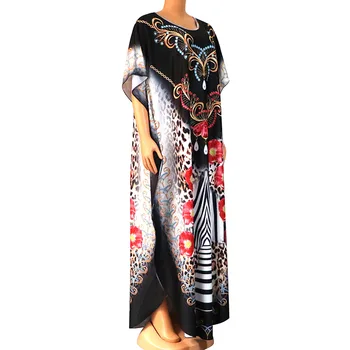 2020 Mados Afrikos Suknelės Moterims Gėlių Papuošalai, Leopardas Spausdinimui O-Kaklo Trumpomis Rankovėmis Mados Afrikos Maxi Suknelė Moterims