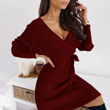 2020 Mados Rudens-Žiemos Megztinis Moterų Naują Stilių Ilgą Įvairių spalvų, Šiltas Megztinis V-kaklo Elegantiškas Nėrinių Lady Megztinis Plius Dydis