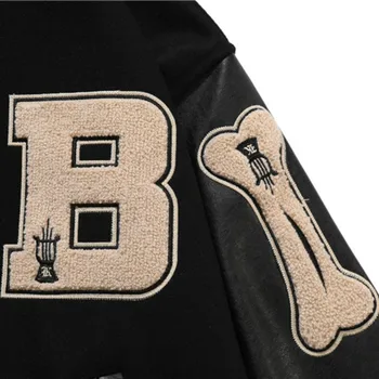 2020 metų hip-hop streetwear beisbolo striukė kailis B raidė kaulų siuvinėjimo Stand-up apykaklės japonijos streetwear bombonešis kolegija striukė