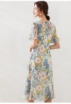 2020 metų Vasaros Gėlių ilgą Šifono suknelę NUSTATYTI suspaudė juosmens V kaklo Susiėmę švenčių Paplūdimio suknelė elegantiškas šalis suknelė plius dydis L-5XL