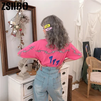 2020 metų vasaros moterims T-shirt Harajuku bf vėjo thorn spausdinti prarasti trumpomis rankovėmis apvalios kaklo hip-hop ropa mujer Mados atsitiktinis viršų