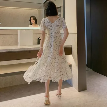 2020 metų vasaros naujasis prancūzijos banga taško suknelė Kelio Ilgis Office Lady Poliesteris Rankovių