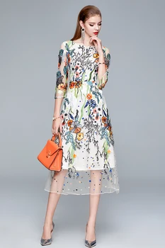 2020 Metų Vasaros Siuvinėjimo Šalis Suknelė Kilimo Ir Tūpimo Tako Gėlių Bohemijos Gėlių Aplikacija Paplūdimio Boho Akių Suknelės Moterims Vestido