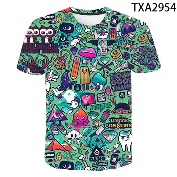 2020 Naujas Grafiti 3D T Marškinėliai Atsitiktinis Berniukas mergaitė Vaikai Mados Streetwear Atspausdintas T-shirt Cool Vyrų, Moterų, Vaikų Animacinių filmų Topai Tee