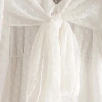 2020 naujas mados mergina aukšto juosmens balta Elastiniai slim ilgos suknelės moterų derliaus kryžiaus lankas krūtinė trumpas sluoksniuotos rankovėmis plona suknelė