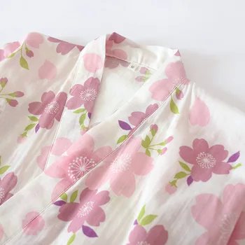 2020 Prarasti Sakura Spausdinti Pižama, Nustatyti Japonijos Kimonos Pijama Mujer Moteris Pyjama Femme Vasaros Medvilnės Marlės, Gražių Namų Tarnauti Kostiumas