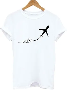 2020 Skrydžio Harajuku Marškinėliai Lėktuvo Grafinis Tees Moterų Drabužių Vasaros Viršūnes Tshirts Moterys Kelionės Meilužis Spausdinti Marškinėliai