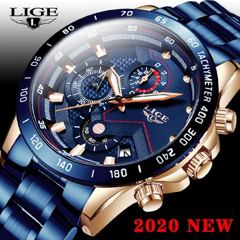 2020 Vyrai Laikrodžiai Vandeniui Nerūdijančio Plieno LIGE Top Brand Prabangos Sporto Žiūrėti Chronograph Kvarcas Laikrodžio Juoda Žiūrėti Vyrai