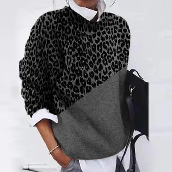 2021 Derliaus Leopard Kratinys Džemperis Moterims, Elegantiškas Atsitiktinis O-Kaklo Megztinis Viršuje Ponios Mados Ilgomis Rankovėmis Megztiniai Streetwear