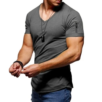 2021 m. Vasarą Karšto Pardavimo T - Marškiniai Nauji vyriški V Kaklo Viršūnes Tee Marškinėliai Slim Fit Trumpas Rankovės vientisos Spalvos Laisvalaikio Marškinėliai