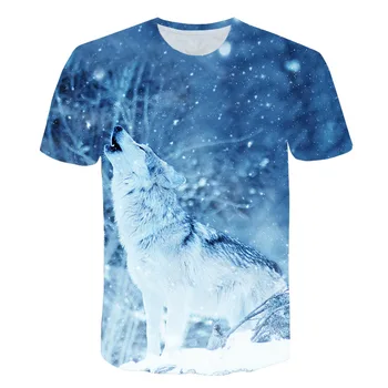 2021 Naujausias Wolf 3D Spausdinimo Gyvūnų Kietas Juokingi Marškinėliai berniukams trumpomis Rankovėmis Vasaros Viršūnes Tee Marškinėliai T Shirt mergina Mados marškinėlius 4T-14T