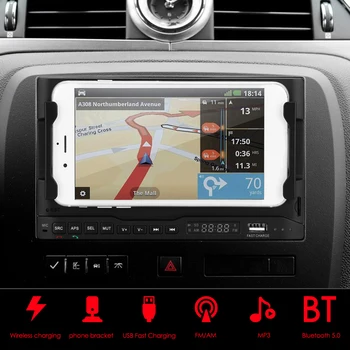 2DIN Automobilio Radijo MP3/5 Žaidėjas Belaidis Kroviklis, USB Greito Įkrovimo Reguliuojamas Telefono Turėtojas App Kontrolės iOSAndroid Ekranas
