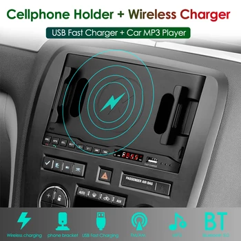 2DIN Automobilio Radijo MP3/5 Žaidėjas Belaidis Kroviklis, USB Greito Įkrovimo Reguliuojamas Telefono Turėtojas App Kontrolės iOSAndroid Ekranas