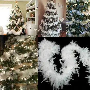 2M Kalėdų Eglutė Baltos spalvos Natūralių Plunksnų Boa Juostelės Kalėdos Juostelės Šalies Girliandą Dekoro 