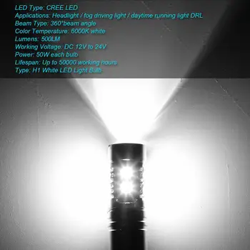 2vnt H1 H3 LED Automobilių Žibintų Lemputės Vandeniui Super Ryškus Rūko žibintai Dieniniai Auto Rūko Žibintas Šviesos 6000K Balta