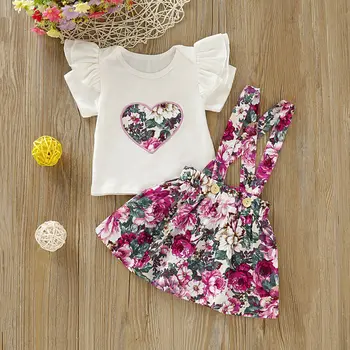 2vnt Kūdikiams, Vaikiška baby girl drabužius trumpomis Rankovėmis T-shirt Gėlių Viršūnes + Mini Sijonas vaikai mergina Vasaros laisvalaikio apranga, nustatyti 1--4T