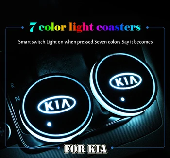 2x Automobilio Led Taurės Šviesos Kilimėlis Automobilio Logotipas Led Atmosfera Šviesos diodų (LED) Taurės Gėrimo Laikiklis, skirtas KIA K2 K3 K5 Sorento Sportage R Rio Soul Bžūp