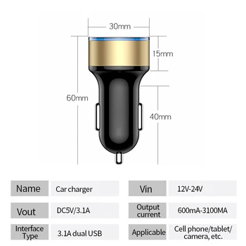 3.1 Dual USB Automobilinis Įkroviklis, Cigarečių Degiklio Lizdą, Skirtą 