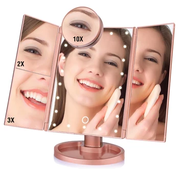 3 1. Makiažo Veidrodėliai 22 LED Šviesos Touch Makiažo Veidrodėliai 10X Didinamojo Stiklo gamtos Užpildyti Šviesos Kosmetikos Kosmetinis Veidrodėlis