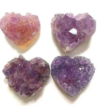 3-5cm širdelės formos Gamtos Ametistas Kristalinis Kvarcas Drusy Geode Grupių Gydymo Akmens Apdaila Ornamentu Violetinė Feng Shui Akmens