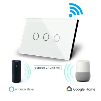 3 Gauja 1 Būdas WIFI Touch Kontrolės Jungiklis Wallpad JAV Sienos Jungiklis, Krištolo, Stiklo Panelė Smart Home Alexa 