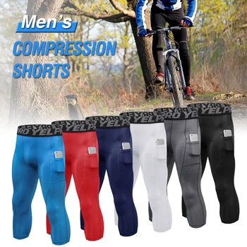 3 pakuotės Vyrų Aukšto Juosmens Jogos Kelnės Quick Dry Sporto Fitneso Kelnės Elastingos Blauzdinės Treniruotės Sporto Kelnės su Kišenė