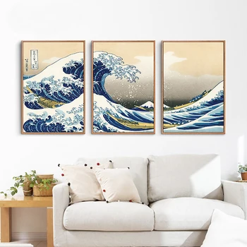 3 Skydelis Japonijos Banga Kanagawa Drobės Paveikslai Tradicinių Sienos Menas, Plakatų ir grafikos Sienos Nuotraukas Kambarį Namų Dekoro