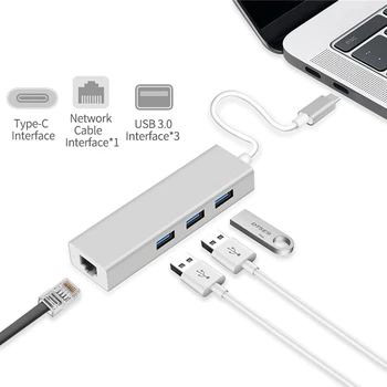 3 Uostų USB3.0 Hub USB C Hub su Ethernet RJ45 Lan Adapteris USB C Tipo Stebulės 10/100/1000Mbps Tinklo plokštė Gigabit už 