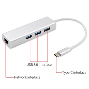 3 Uostų USB3.0 Hub USB C Hub su Ethernet RJ45 Lan Adapteris USB C Tipo Stebulės 10/100/1000Mbps Tinklo plokštė Gigabit už 