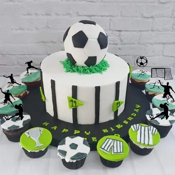 30 Vnt Cake Toppers Futbolo Tema Gimtadienio Cupcake Rėžtuvės Desertas Rėžtuvės Vestuvių Puotą Maisto Vaisių Kirtikliai (Juoda)