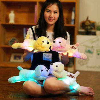 35cm Kawaii Šviesos Teddy Šuo Pliušinis Lėlės, Žaislai spalvotu LED Žėrintis Šuniukas Šuo Kimštiniai Žaislai, Vaikams, Vaikų Gimtadienio Dovana
