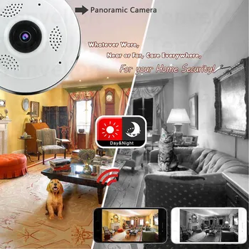 360 Laipsnių Wi-fi IP Kamera FishEye HD 960P 1.3 MP Smart Panoraminis IPC P2P Belaidžių IP Fisheye Kamera 1.3 MP Saugumo Kameros Wifi