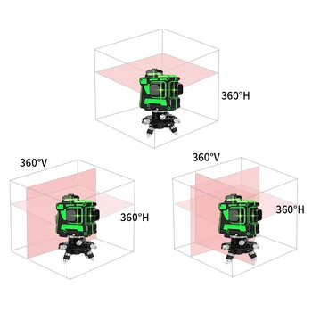 3D 12 Linijų Lazerio Lygio 360 Žalia Horizontali Ir Vertikali Kirsti Linijos 360 Auto Savaime išsilyginantis Žalia Lazerio Linijos Ličio Baterija