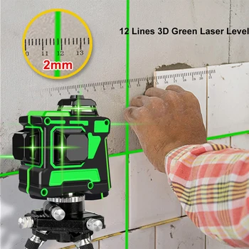 3D 12 Linijų Lazerio Lygio 360 Žalia Horizontali Ir Vertikali Kirsti Linijos 360 Auto Savaime išsilyginantis Žalia Lazerio Linijos Ličio Baterija