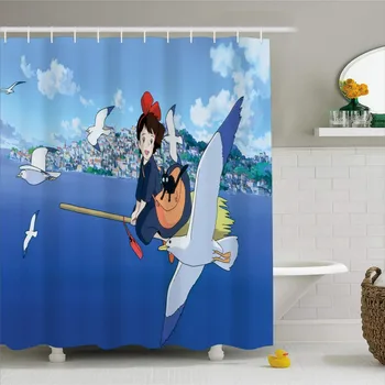3D Animaciją Anime Kiki Spausdinimo Dušo Užuolaidų Komplektas Vandeniui Užsakymą su Nemokama Kabliukai Poliesterio Audinio Vonios Užuolaidos Vonios kambarys Dekoro