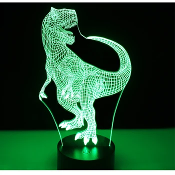 3D LED Naktinis Apšvietimas Laimingas, Tyrannosaurus Rex Dinozaurai su 7 Spalvų Šviesos Namų Puošybai Lempos Nuostabi Vizualizacija