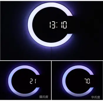 3D Skaitmeninis LED Watch Laikrodis Žadintuvas Veidrodis Tuščiaviduriai Sieninis Laikrodis 7 Spalvų Modernus Temperatūra Dienos, Nakties Šviesos Namuose Gyvenančių Roo