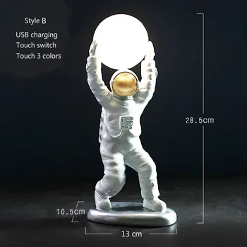 3D Spausdinimo Astronautų Mėnulio Žibintas Įkraunamas LED Nakties Šviesos 3 Spalvos Touch 
