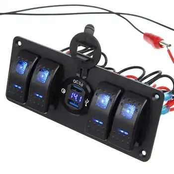 4 Gauja 12-24V LED Svirtinis Jungiklis Valdymo Skydelis USB Įkroviklį, su Įtampa Ekrano Jachta 