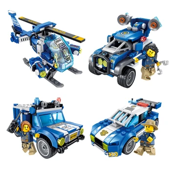 4 in 1 617pcs deformacijos žaislas automobilis serijos suderinamas su miesto policijos ir automobilių vaikai deformacijos robotas žaislas 