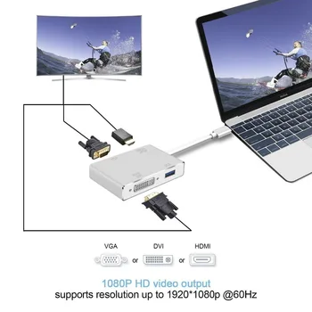 4 In 1 USB 3.1 C Tipo HDMI DVI 4K VGA, USB 3.0 Adapteris Keitiklis Nešiojamas kompiuteris Apple MacBook/MacBook Pro/ 