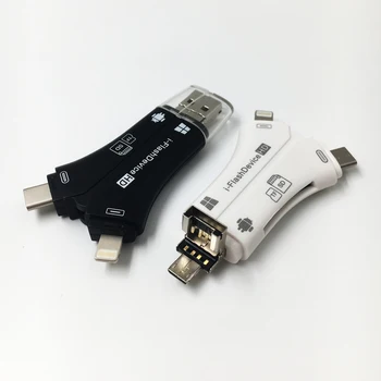 4 Į 1 Card Reader USB Tipo C Micro USB Apšvietimo Didelės spartos Universalus Kortelių Skaitytuvas Apple 