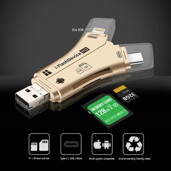 4 Į 1 Card Reader USB Tipo C Micro USB Apšvietimo Didelės spartos Universalus Kortelių Skaitytuvas Apple 